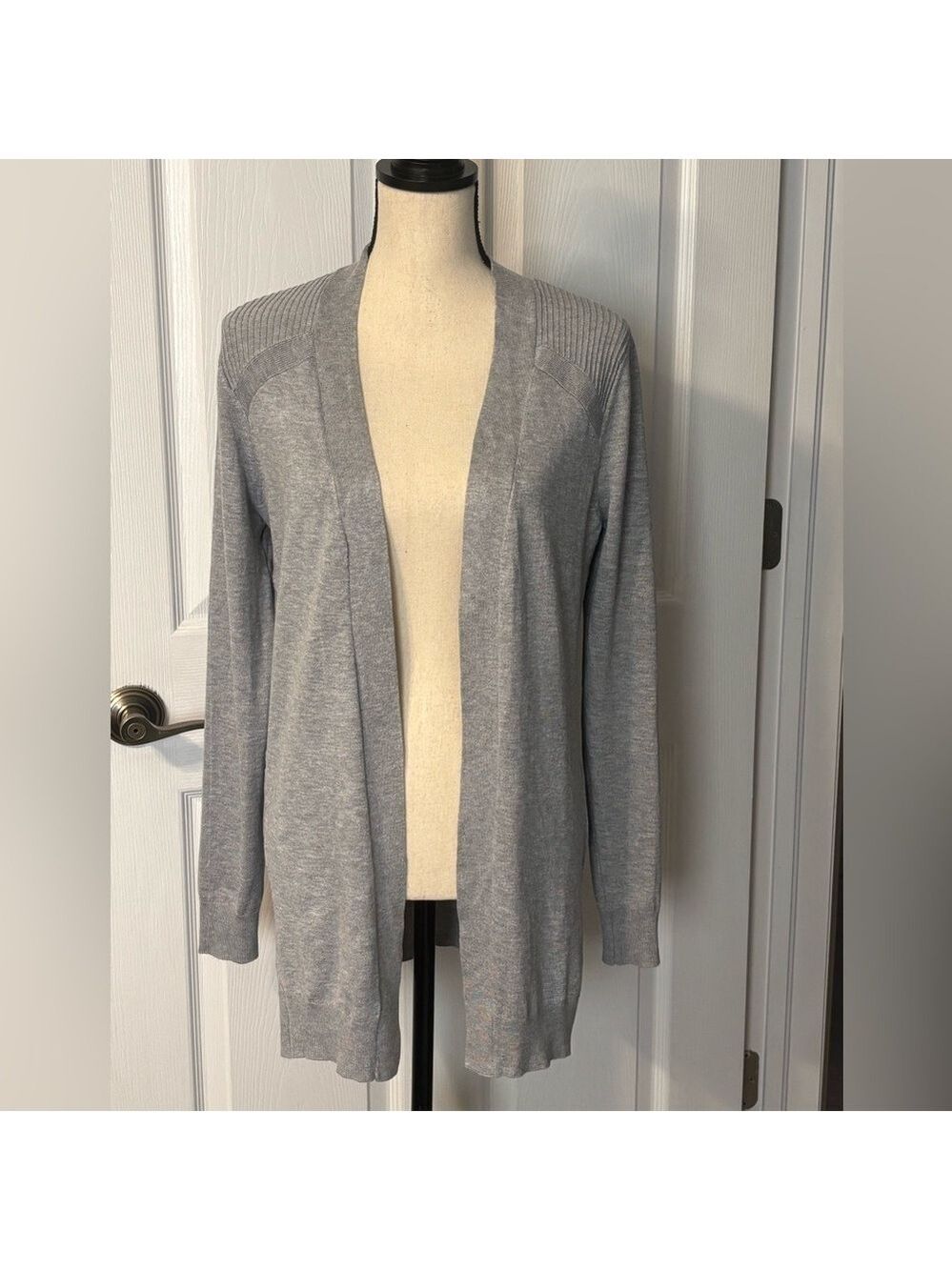 Love Ellie Gray Open Front Cardigan Sweater Ribbed Knit Trim on Sides Sz XL NWOT